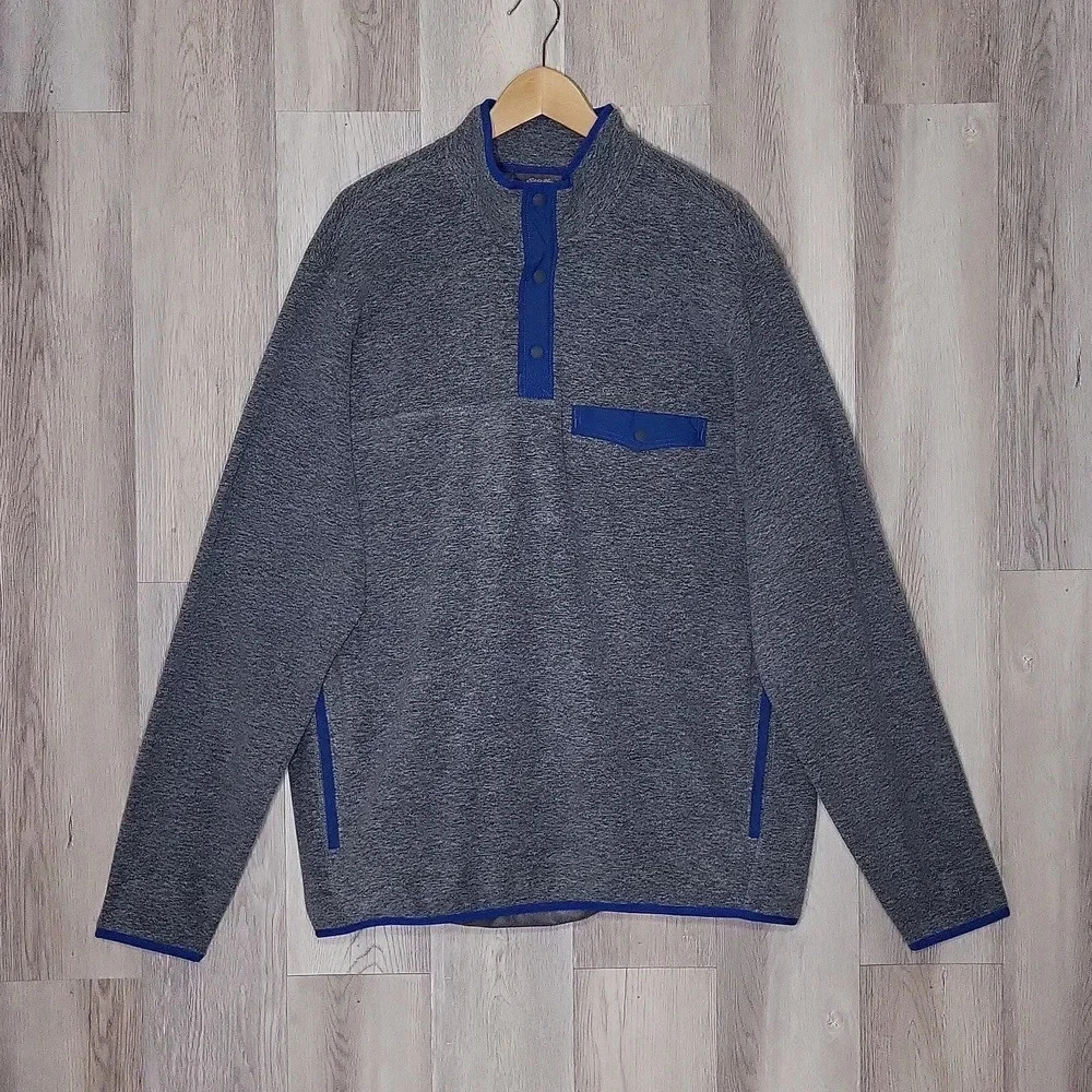 Eddie Bauer Chutes Mens TXL Grey Mock Neck Quarter Snap‎ Fleece Outdoor Warm